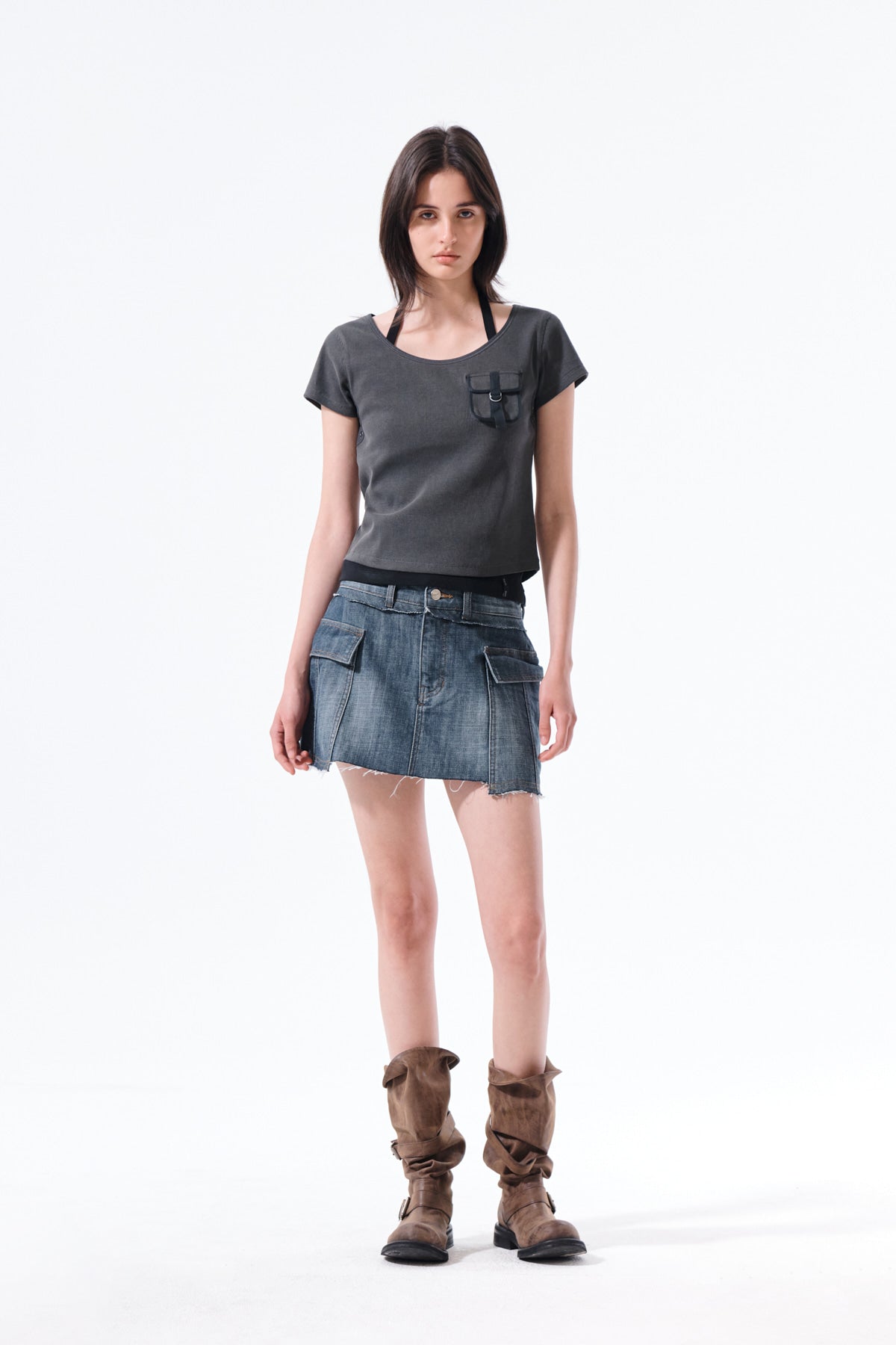 Matin Kim - Pocket Point Slim Fit Top (Charcoal) product image 9 | TRAB K-Fashion Australia