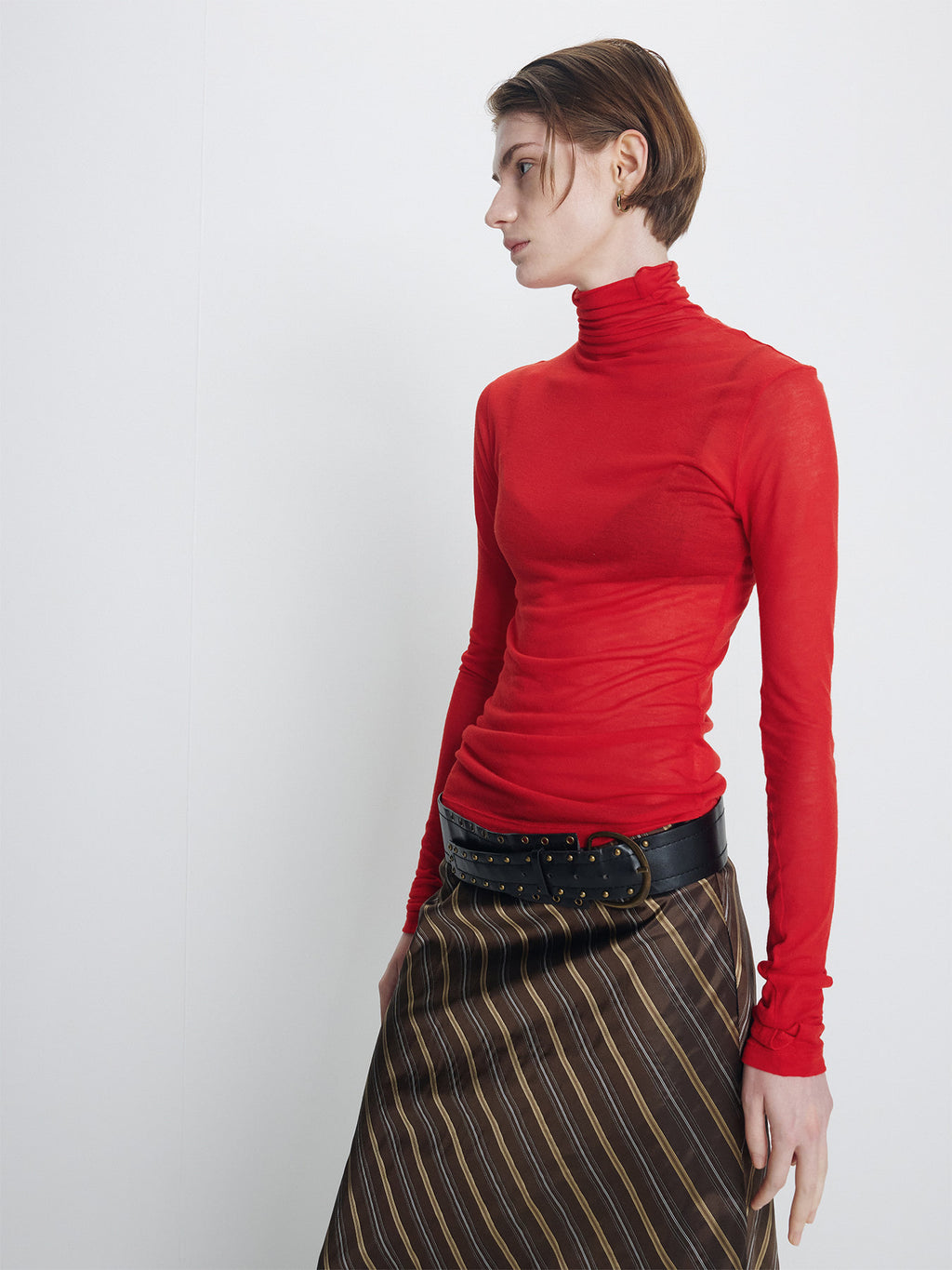 Tonywack - Silk Stripes Midi-Skirt (Brown Stripe) product image 4 | TRAB K-Fashion Australia