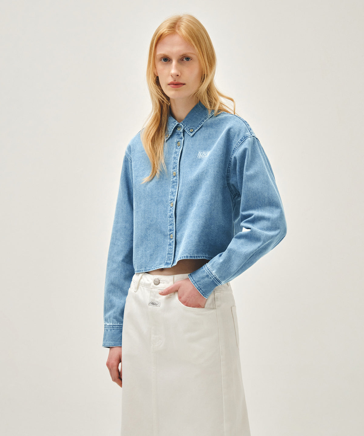Marithe & Francois Girbaud - Crop Denim Shirt (Light Blue) product image 2 | TRAB K-Fashion Australia
