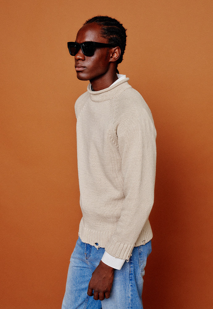 Tonywack - Raglan Rollneck Distressed Sweater (Clay Beige) product image 2 | TRAB K-Fashion Australia