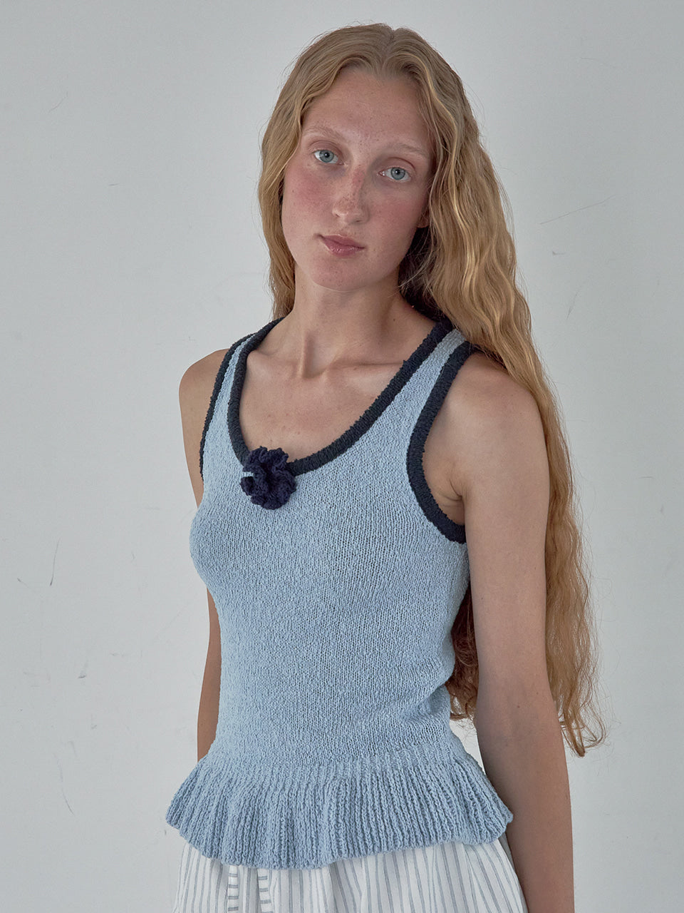 Kijun - Corsage Ruffle Knit Sleeveless (Sky Blue) product image 1 | TRAB K-Fashion Australia