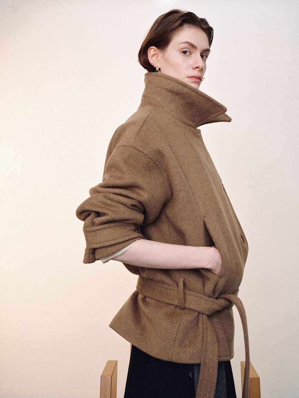 Tonywack - Wool Asymmetrical Short Coat (Olive Brown) product image 8 | TRAB K-Fashion Australia