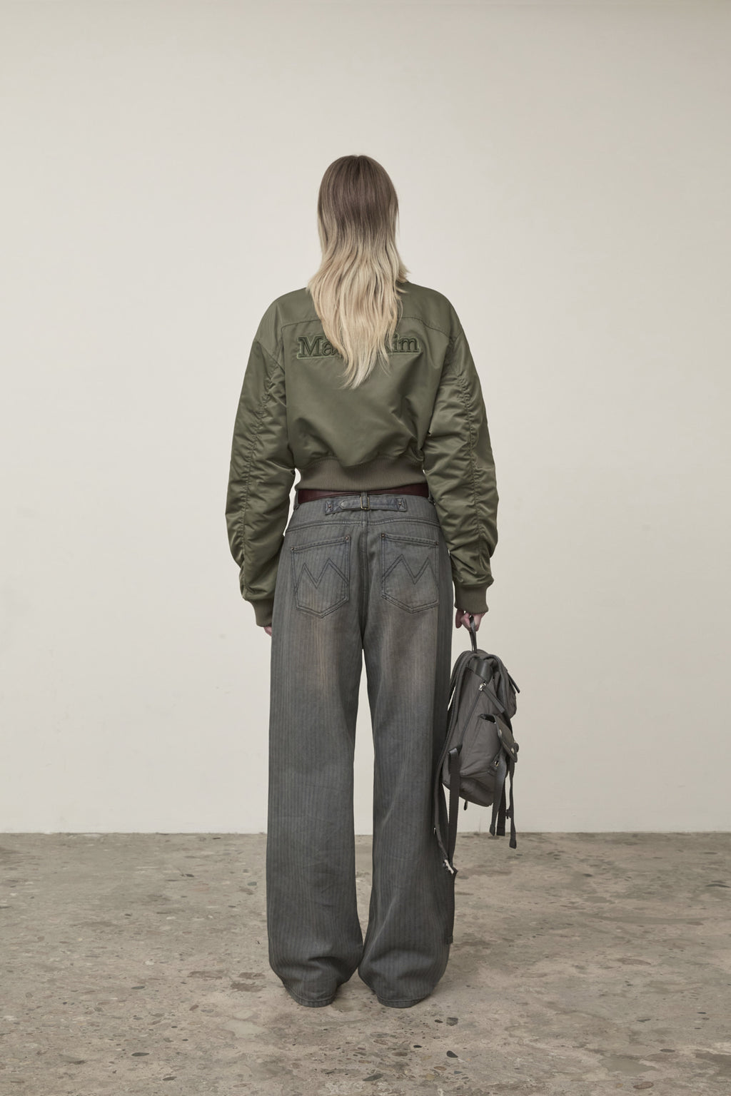 Matin Kim - Applique Logo Shirring Bomber Jumper (Khaki) product image 8 | TRAB K-Fashion Australia