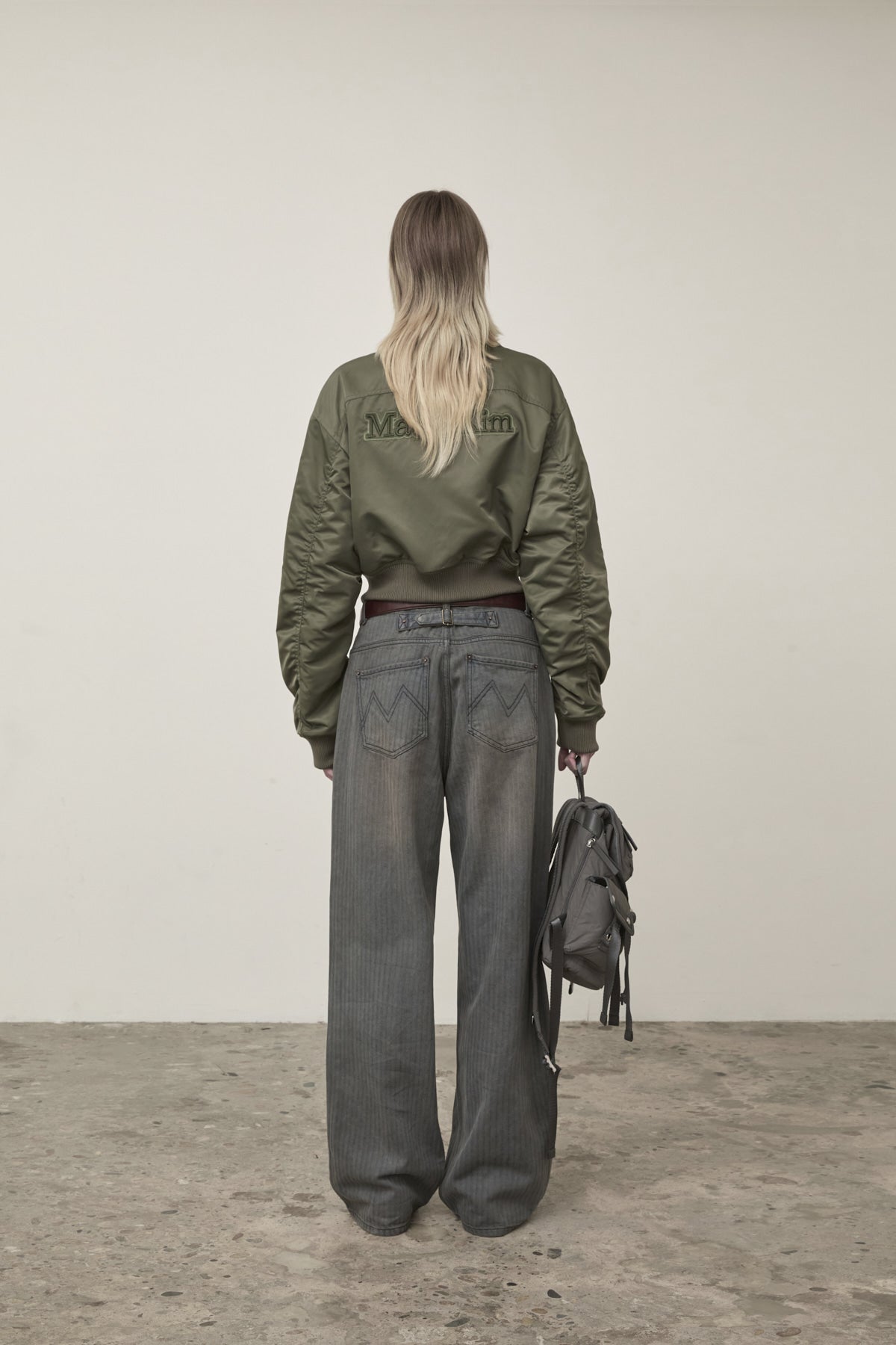 Matin Kim - Applique Logo Shirring Bomber Jumper (Khaki) product image 8 | TRAB K-Fashion Australia