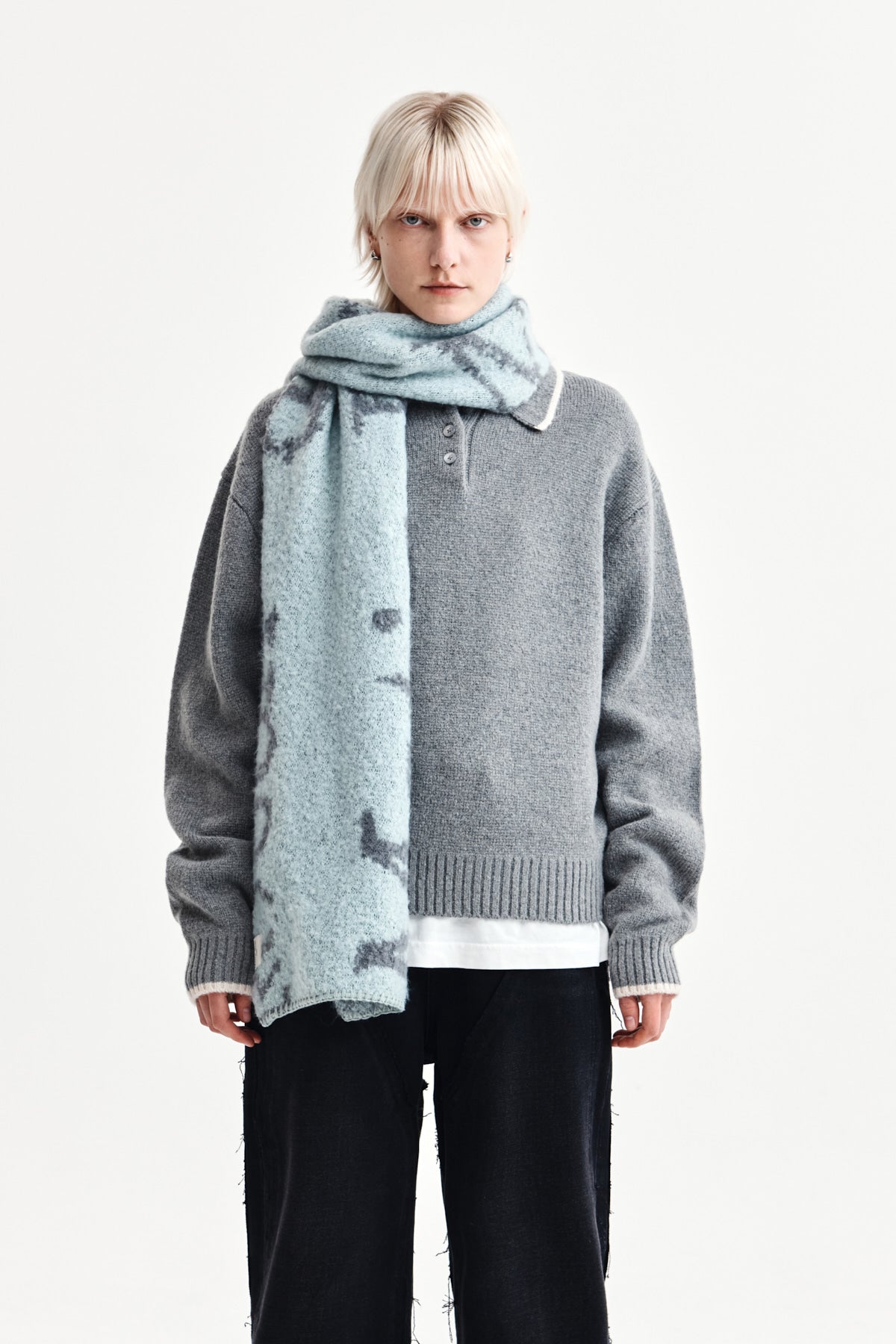 Matin Kim - Back Logo Collar Knit Top (Grey) product image 1 | TRAB K-Fashion Australia