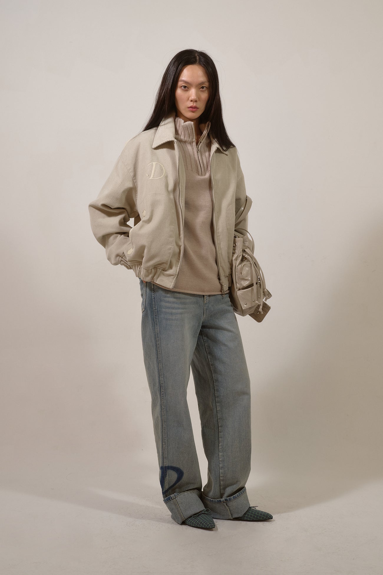 Deinet - D & Friends Corduroy Varsity Jacket (Ivory) product image 6 | TRAB K-Fashion Australia