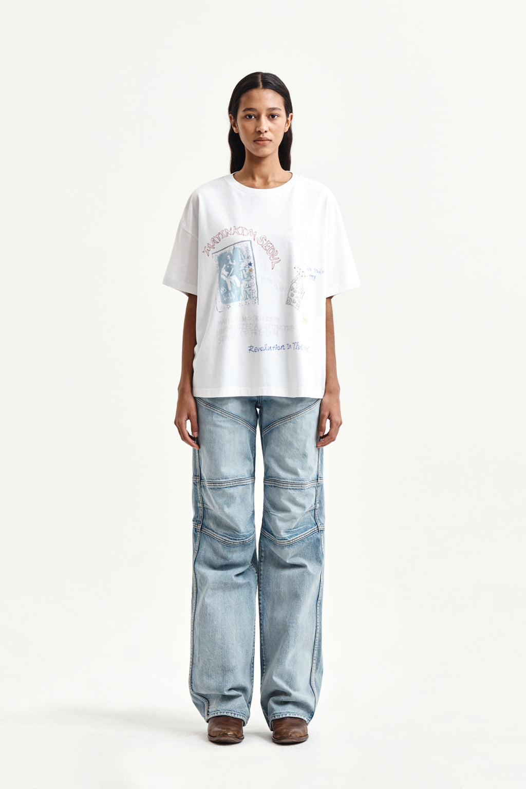 Matin Kim - Panel Semi Wide Denim Pants (Light Blue) product image 10 | TRAB K-Fashion Australia