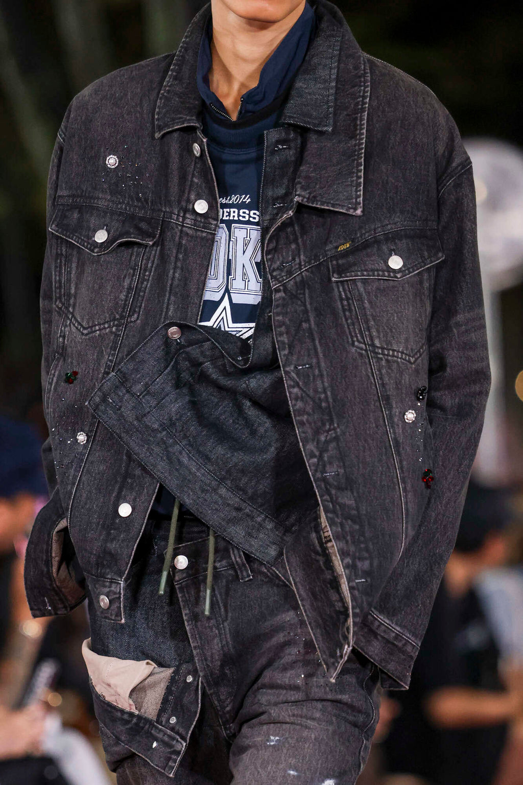 Andersson Bell - Unisex Asymmetric Layered Beads Denim Jacket (Black) product image 12 | TRAB K-Fashion Australia