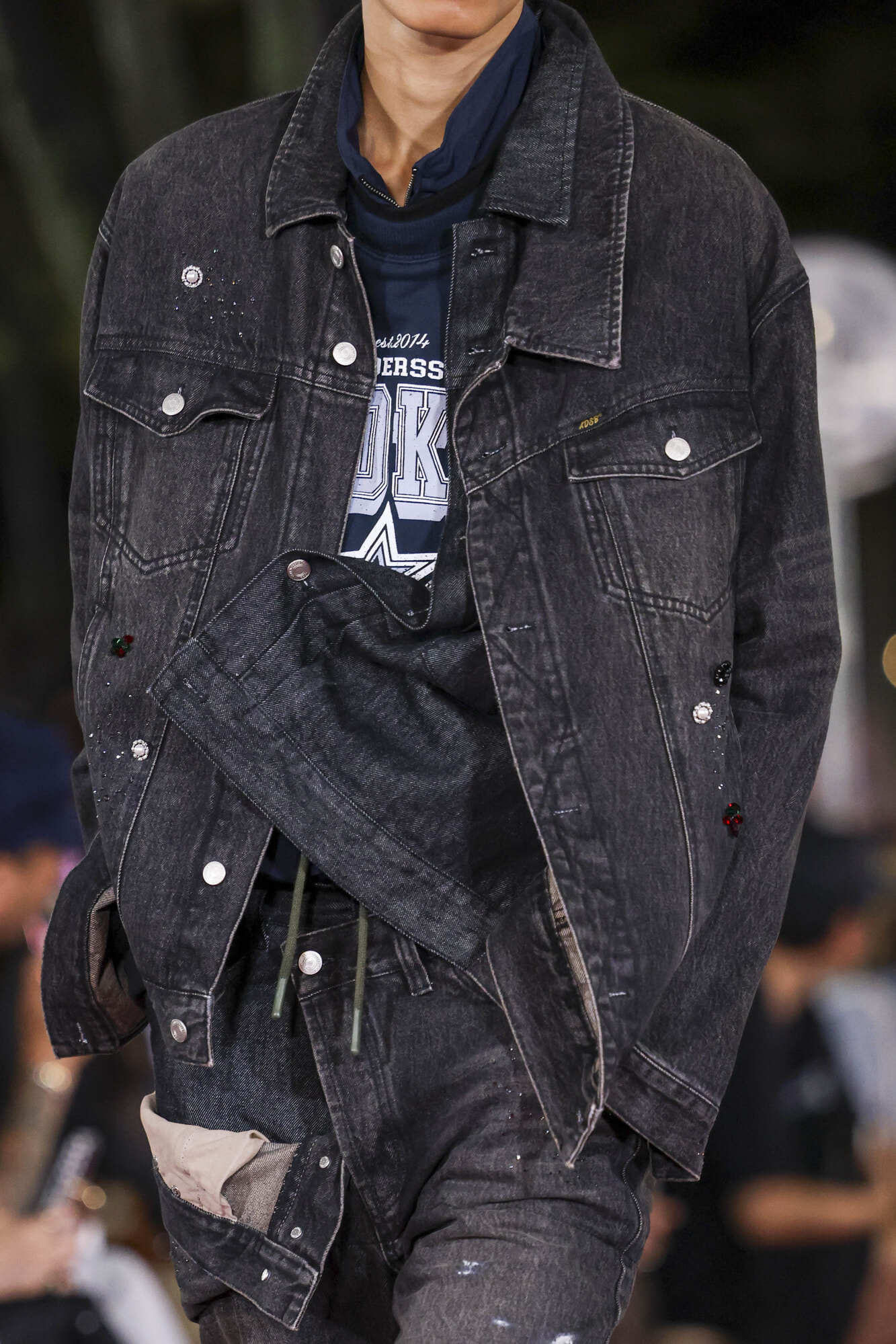 Andersson Bell - Unisex Asymmetric Layered Beads Denim Jacket (Black) product image 12 | TRAB K-Fashion Australia