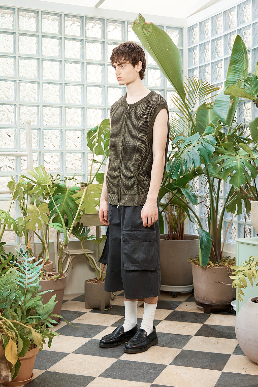 Matin Kim - Two Tone Mesh Knit Vest (Khaki) product image 7 | TRAB K-Fashion Australia
