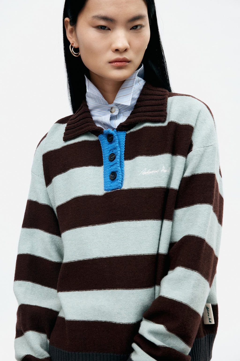 Andersson Bell - Bold Stripe Collar Sweater (Brown/Jade) product image 1 | TRAB K-Fashion Australia