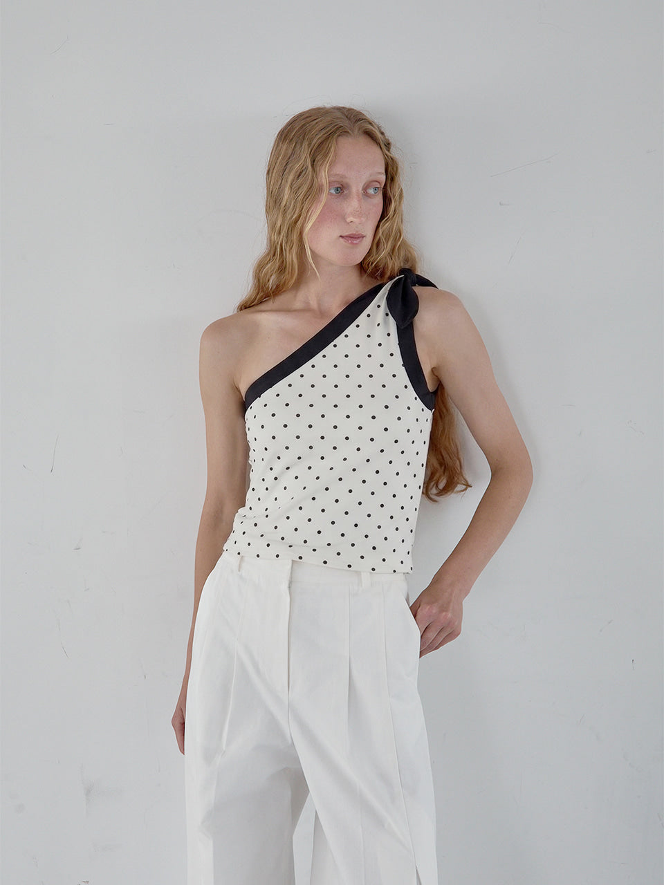Kijun - [Ships 18 June] Polka Dot Scarf Top (Ivory) product image 1 | TRAB K-Fashion Australia