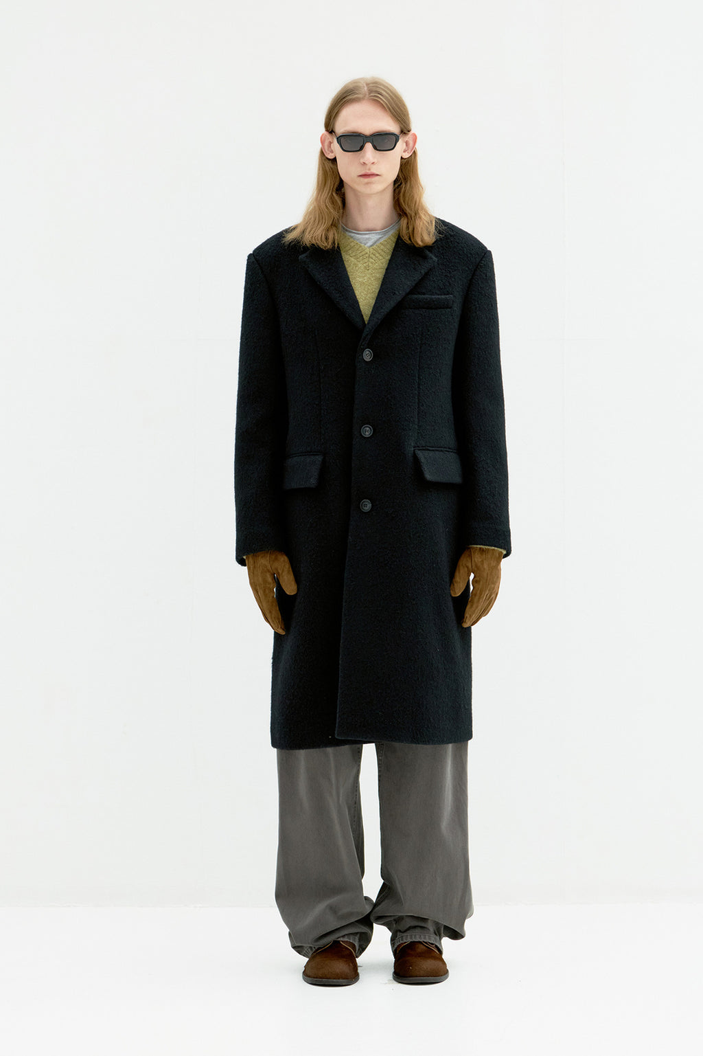 Coor - Corduroy Trim Hairy Chesterfield Coat (Black) product image 2 | TRAB K-Fashion Australia
