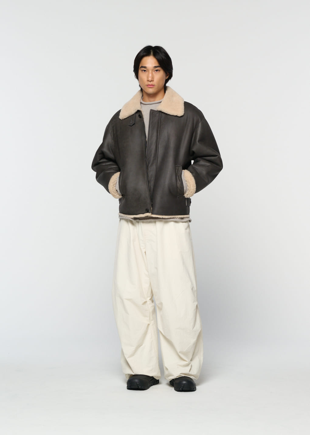 Amomento - [Pre-Order] lambskin shearling jumper (Khaki) product image 6 | TRAB K-Fashion Australia