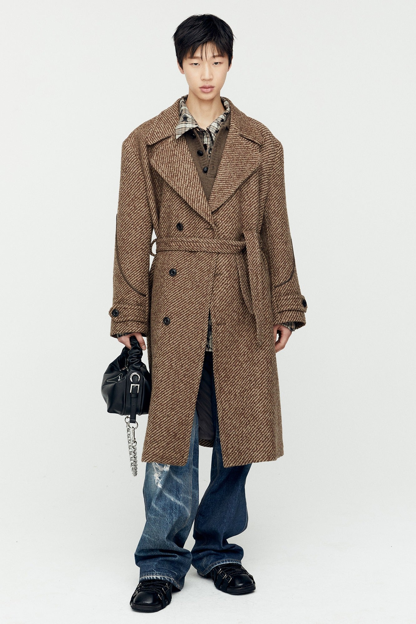 Andersson Bell - Rovy Double Breasted Big Twill Coat (Brown) product image 1 | TRAB K-Fashion Australia