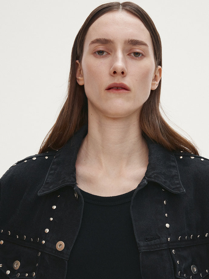 Tonywack - Metal Stud Cropped Denim Trucker (Faded Black) product image 6 | TRAB K-Fashion Australia