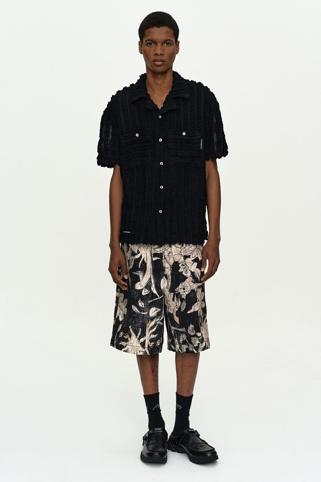 Andersson Bell - Kenley Knitted Open Collar Shirt (Black) product image 1 | TRAB K-Fashion Australia