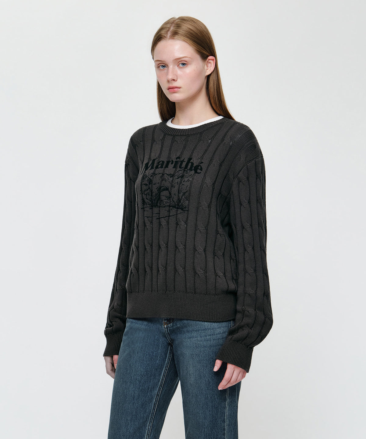 Marithe & Francois Girbaud - Graphic Cable Knit Pullover (Charcoal) product image 2 | TRAB K-Fashion Australia