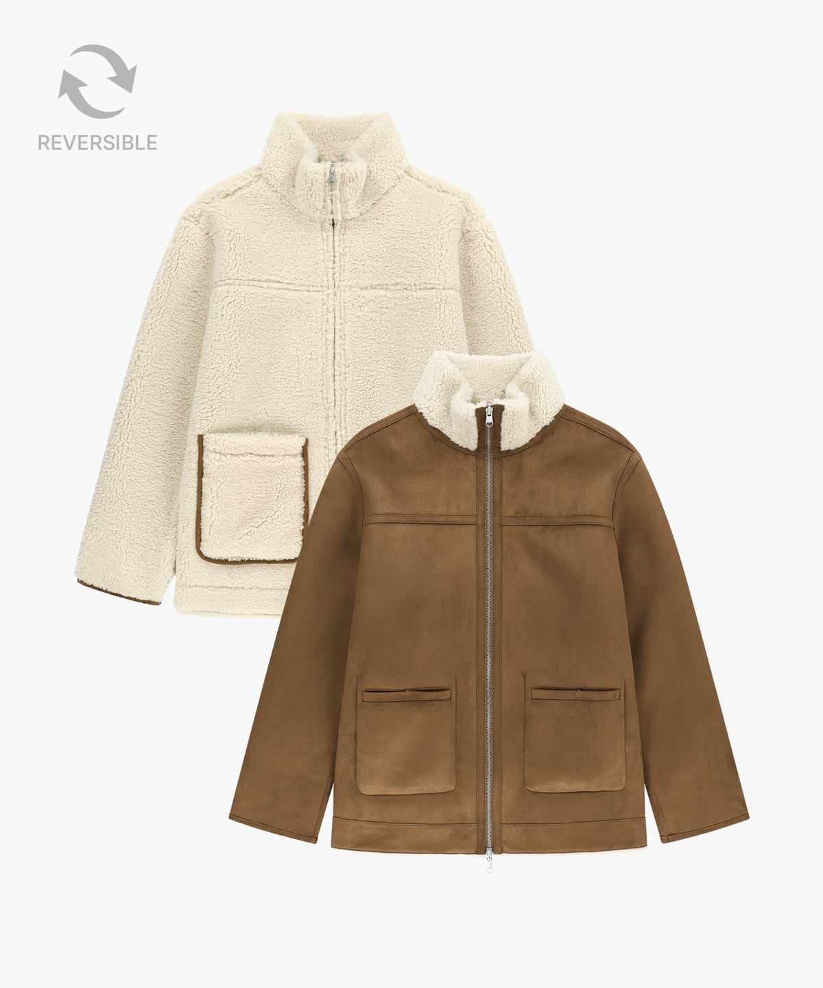 Marithe & Francois Girbaud - Reversible Faux Shearling Jacket (Light Brown) product image 1 | TRAB K-Fashion Australia