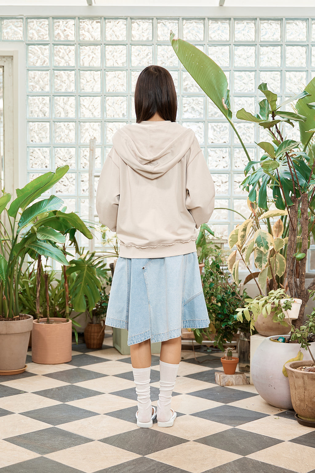 Matin Kim - Applique Cutted Logo Hoody Zip Up (Beige) product image 8 | TRAB K-Fashion Australia