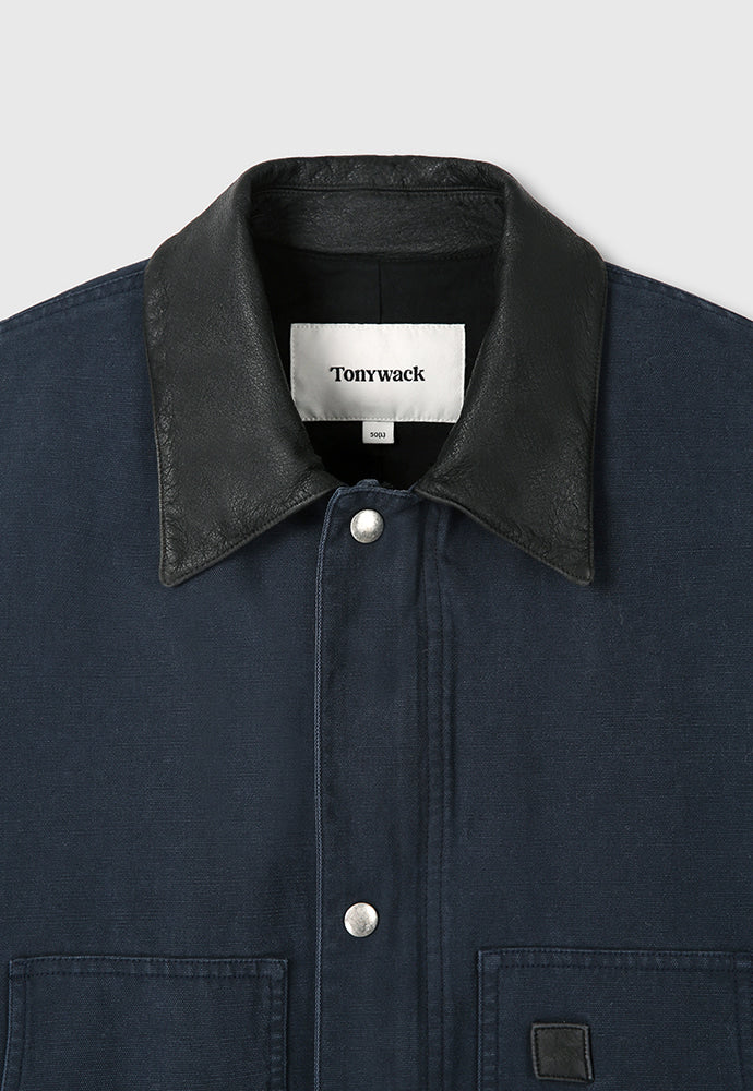 Tonywack - Leather Collar Garment-Washed Chore Jacket (Navy) product image 11 | TRAB K-Fashion Australia