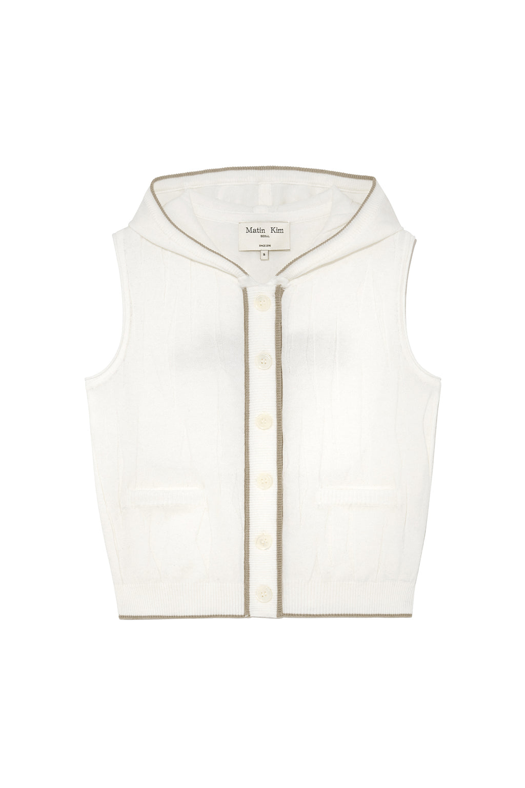 Matin Kim - Wrinkle Hoody Button Knit Vest (Ivory) product image 1 | TRAB K-Fashion Australia