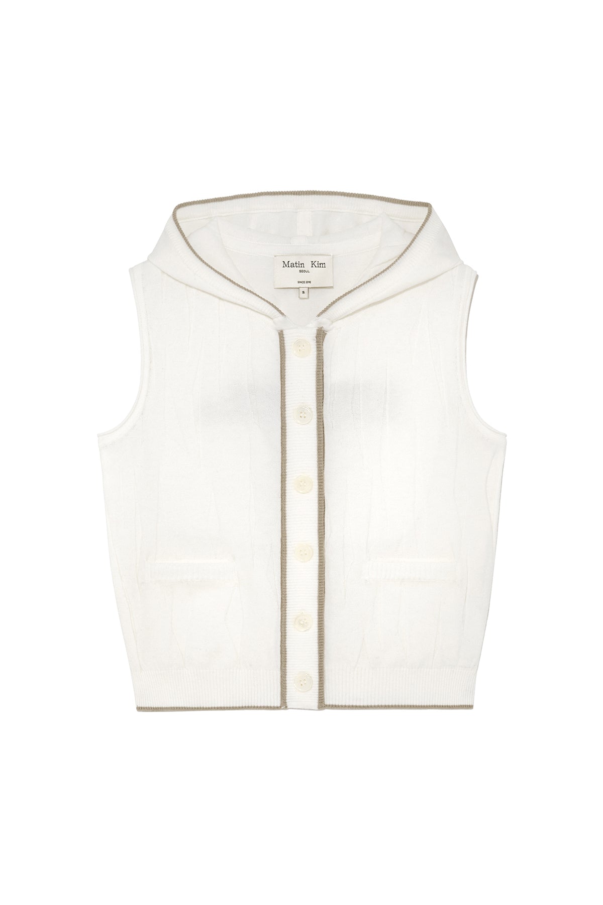 Matin Kim - Wrinkle Hoody Button Knit Vest (Ivory) product image 1 | TRAB K-Fashion Australia