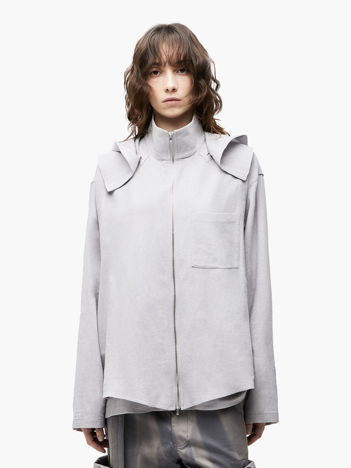 Jiyong Kim - Hooded Layered Zip-Up Shirt (Off-White) product image 4 | TRAB K-Fashion Australia