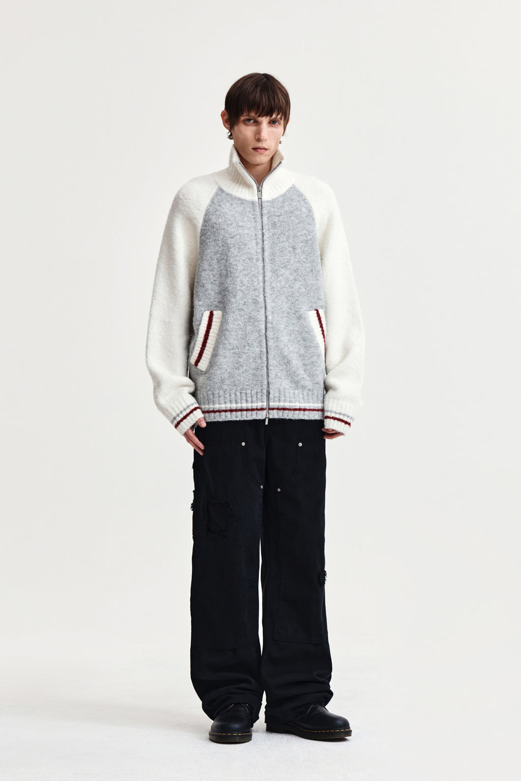 Matin Kim - High Neck Raglan Knit Zip Up (Ivory) product image 8 | TRAB K-Fashion Australia