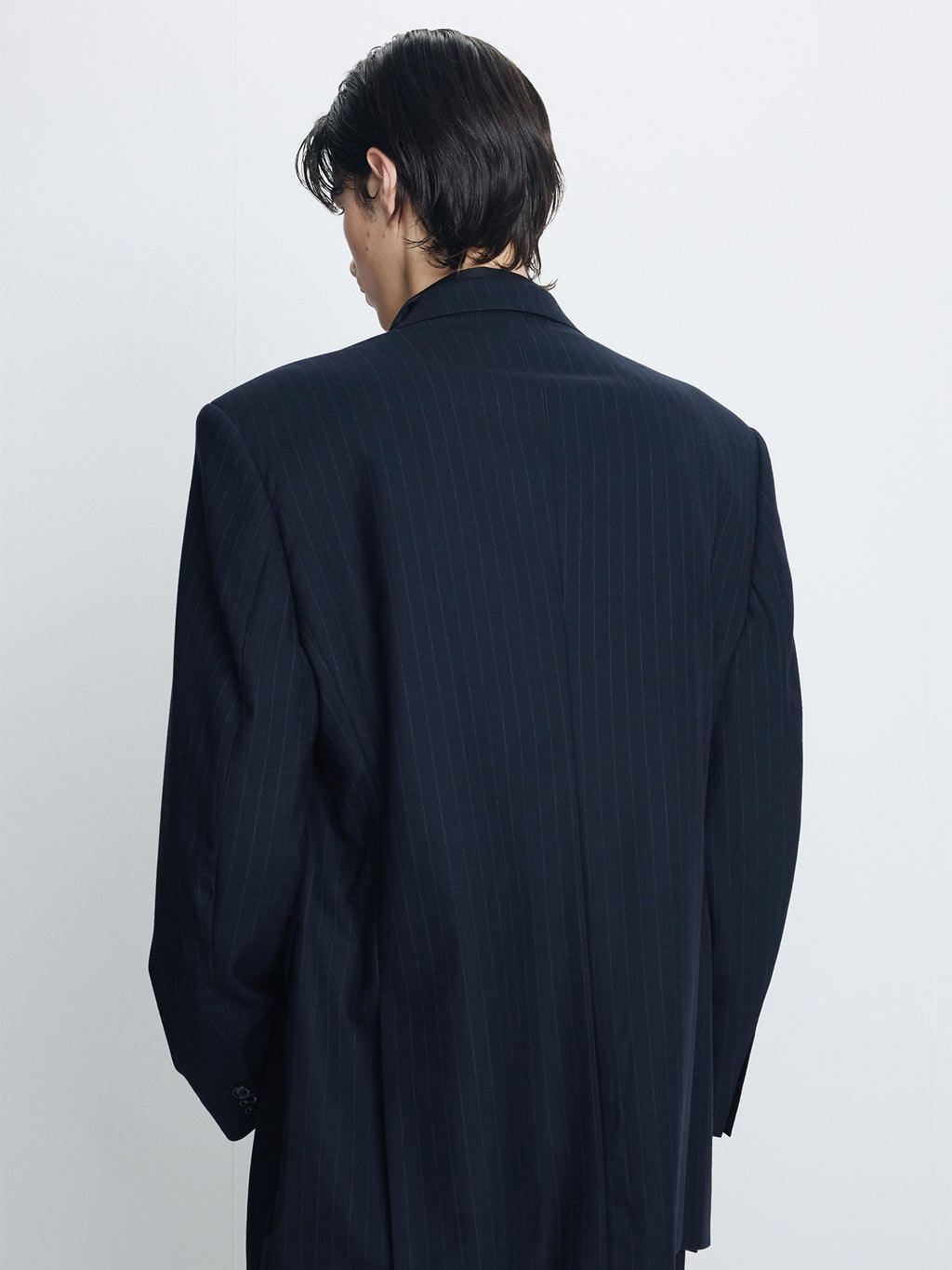 Tonywack - Pinstriped Wool Blend Relaxed Tailored Jacket (Navy Pinstripe) product image 6 | TRAB K-Fashion Australia