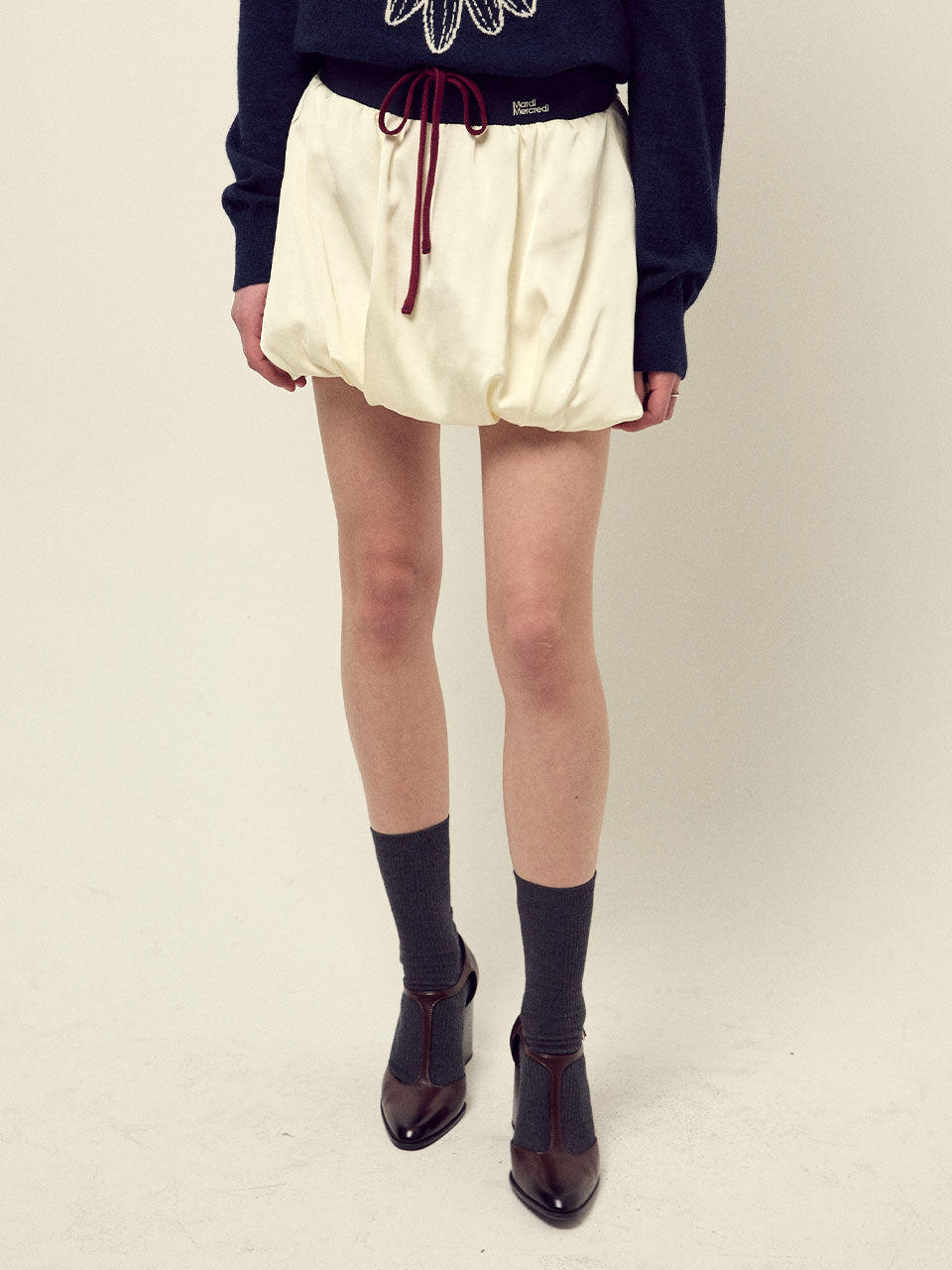 Mardi Mercredi - Satin Balloon Mini Skirt (Cream) product image 1 | TRAB K-Fashion Australia