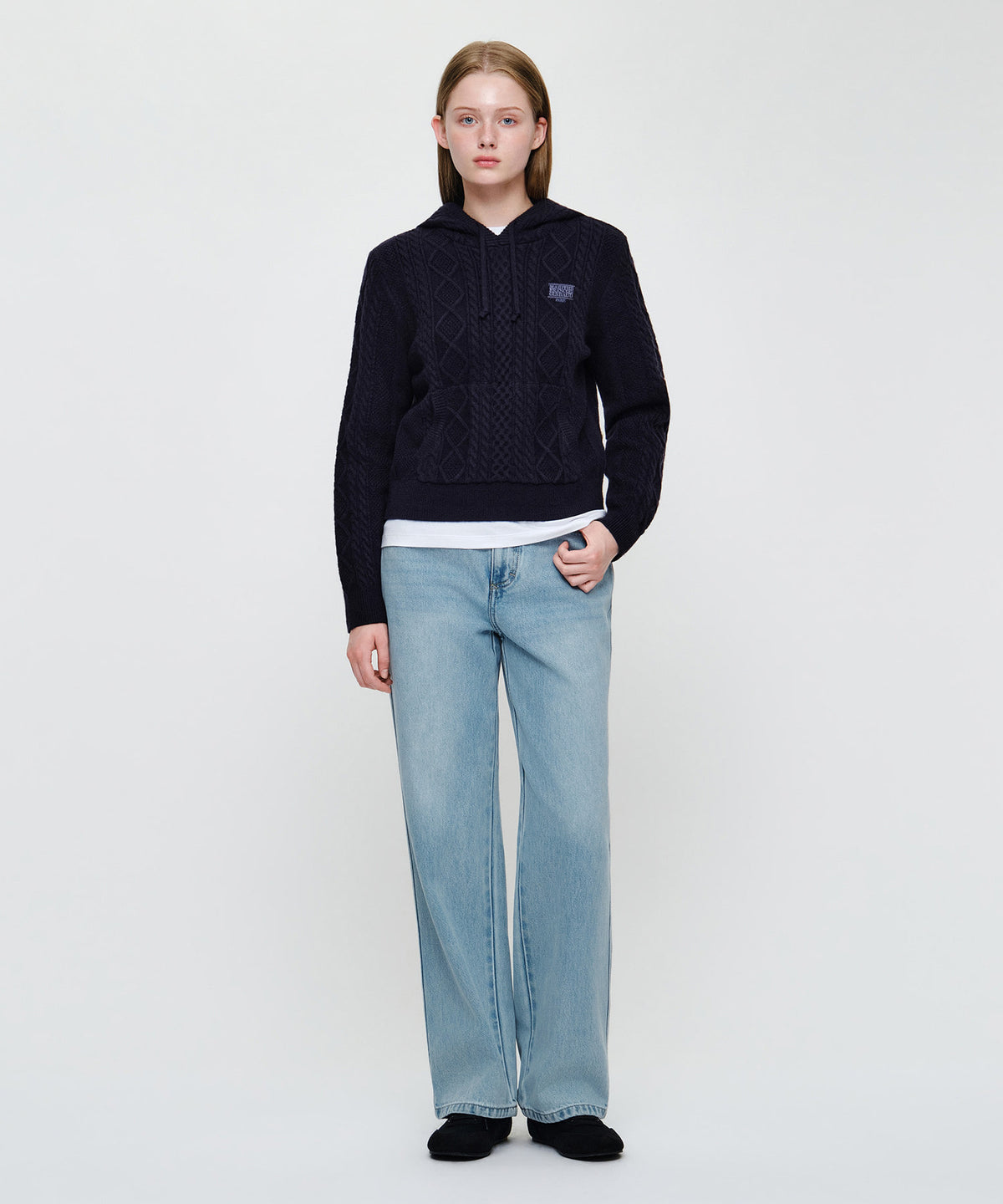 Marithe & Francois Girbaud - Micro Classic Logo Cable Hooded Knit (Navy) product image 5 | TRAB K-Fashion Australia