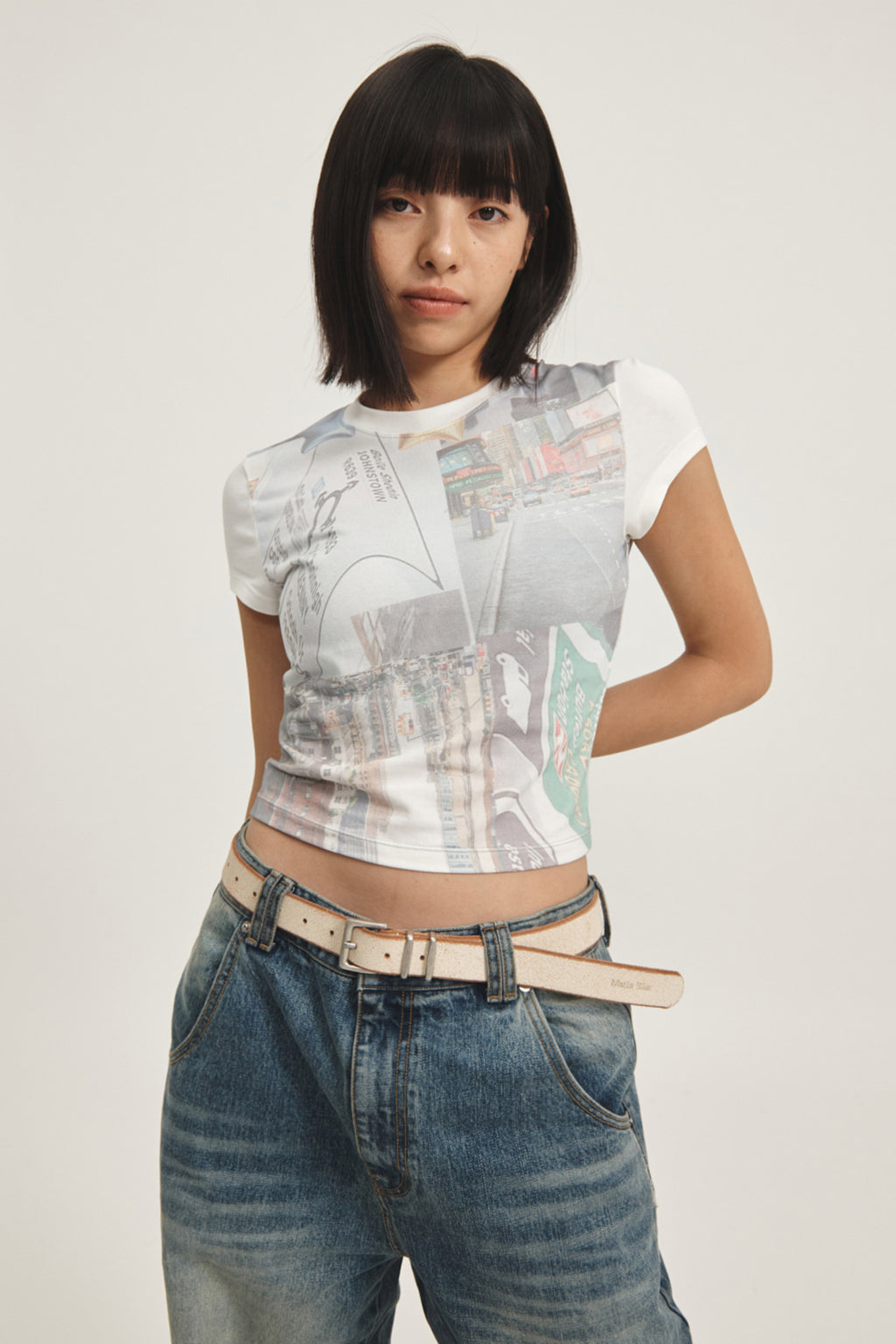 Matin Kim - Peaches Photography Crop Top (White) product image 1 | TRAB K-Fashion Australia