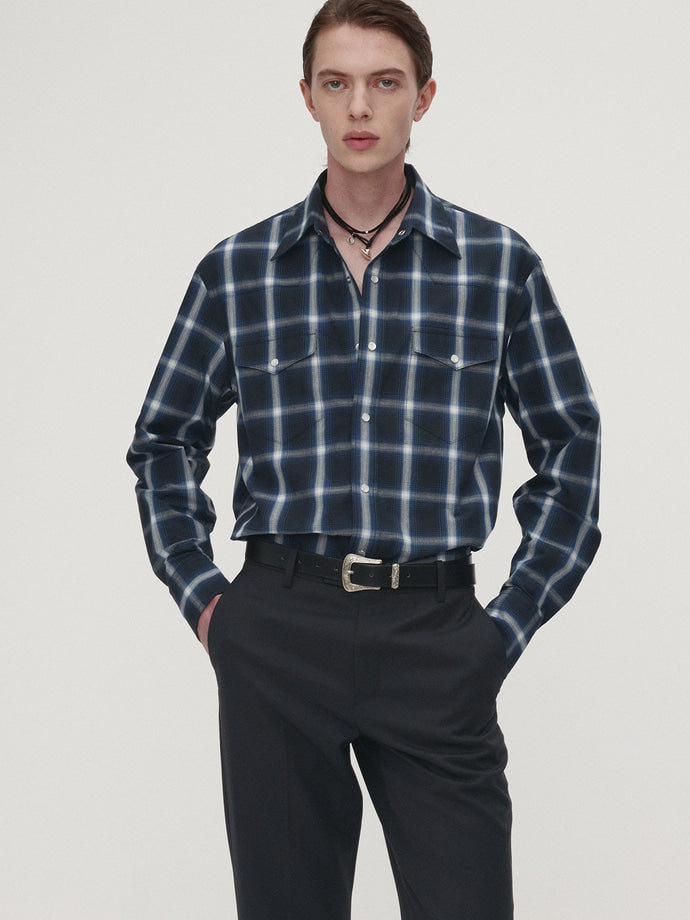 Tonywack - Checked Cotton Western Shirt Japanese Fabric (Navy/White) product image 5 | TRAB K-Fashion Australia