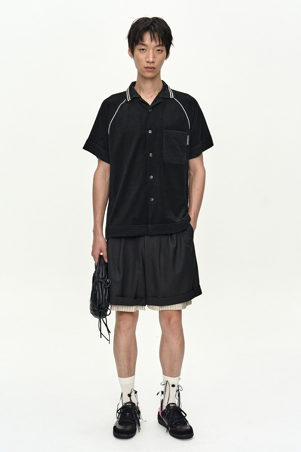 Andersson Bell - Inside-Out Stripe Layered Shorts (Black) product image 1 | TRAB K-Fashion Australia