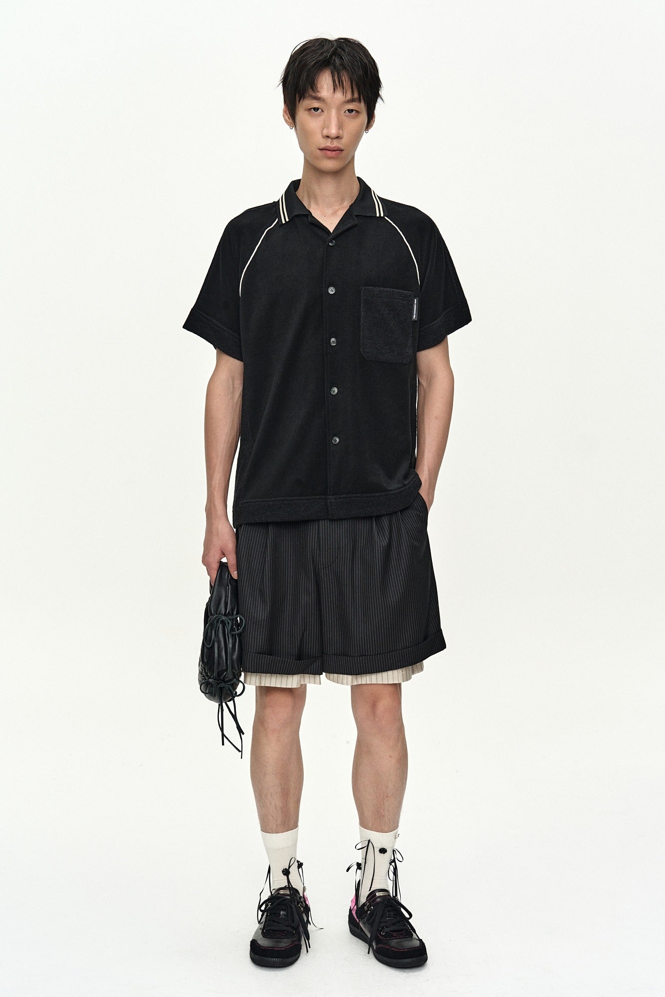 Andersson Bell - Inside-Out Stripe Layered Shorts (Black) product image 1 | TRAB K-Fashion Australia