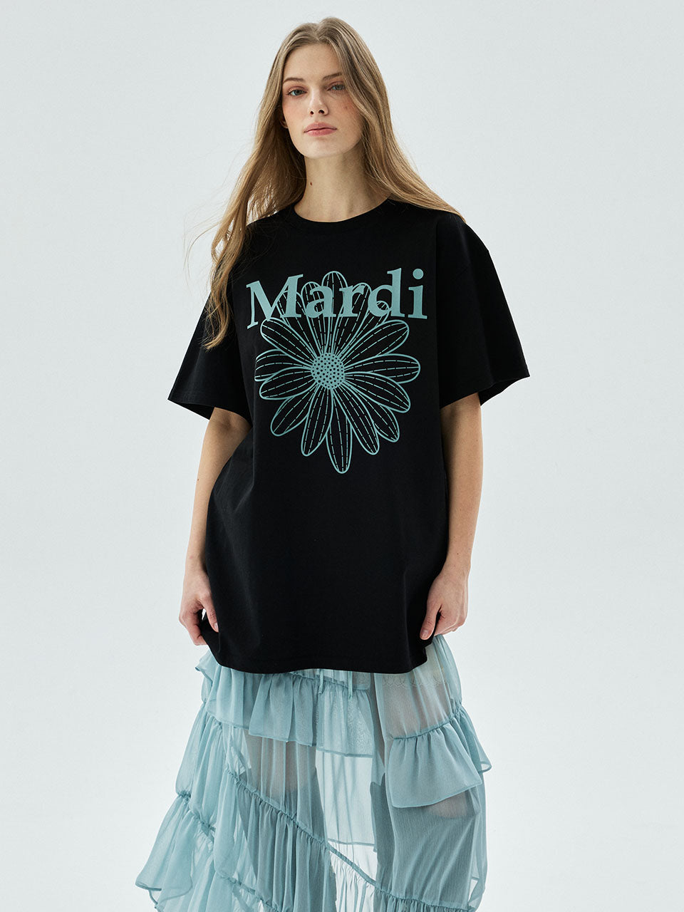 Mardi Mercredi - Unisex Tshirt Flowermardi (Black Mint) product image 1 | TRAB K-Fashion Australia