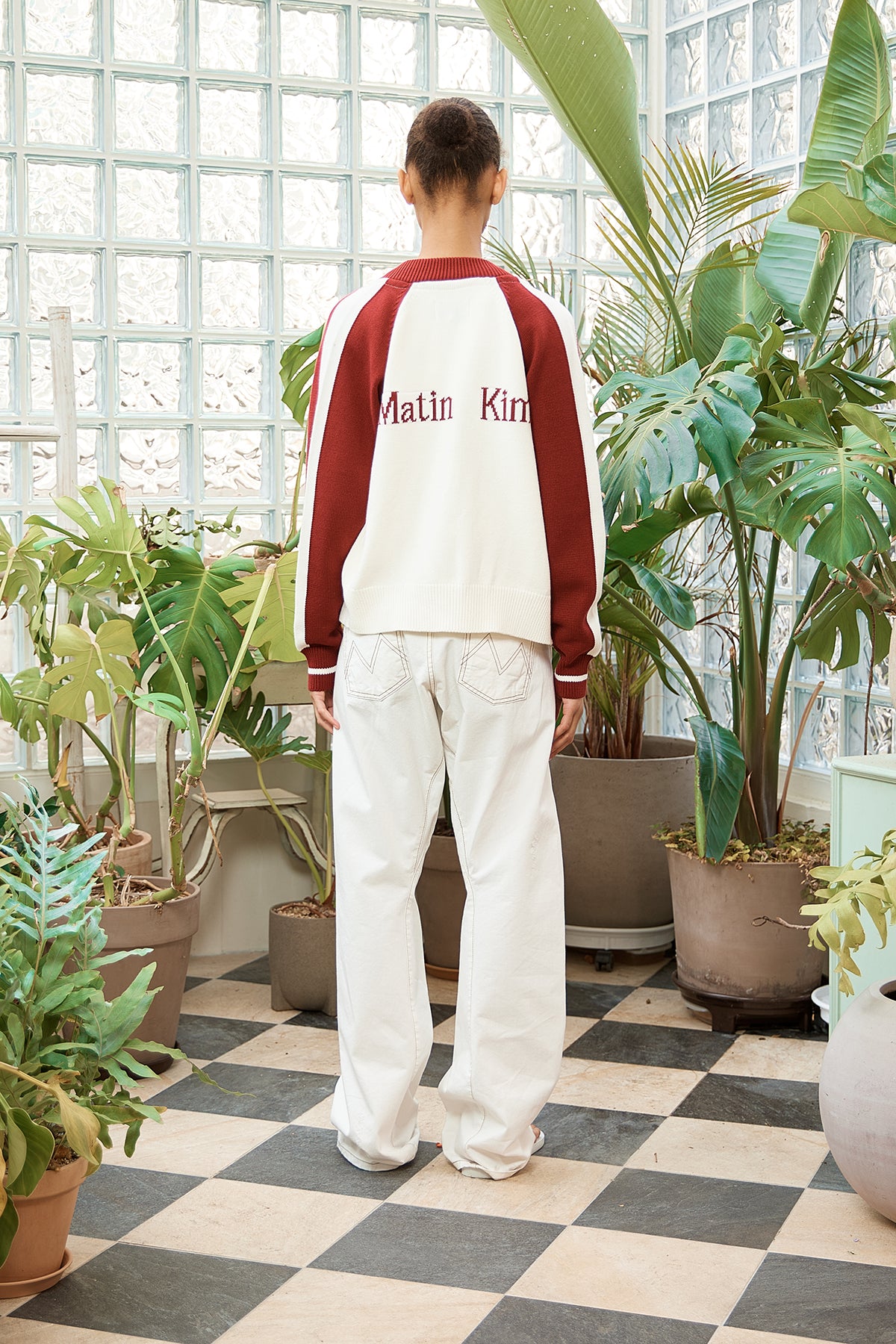 Matin Kim - Back Logo Raglan Knit Zip Up (Ivory) product image 8 | TRAB K-Fashion Australia