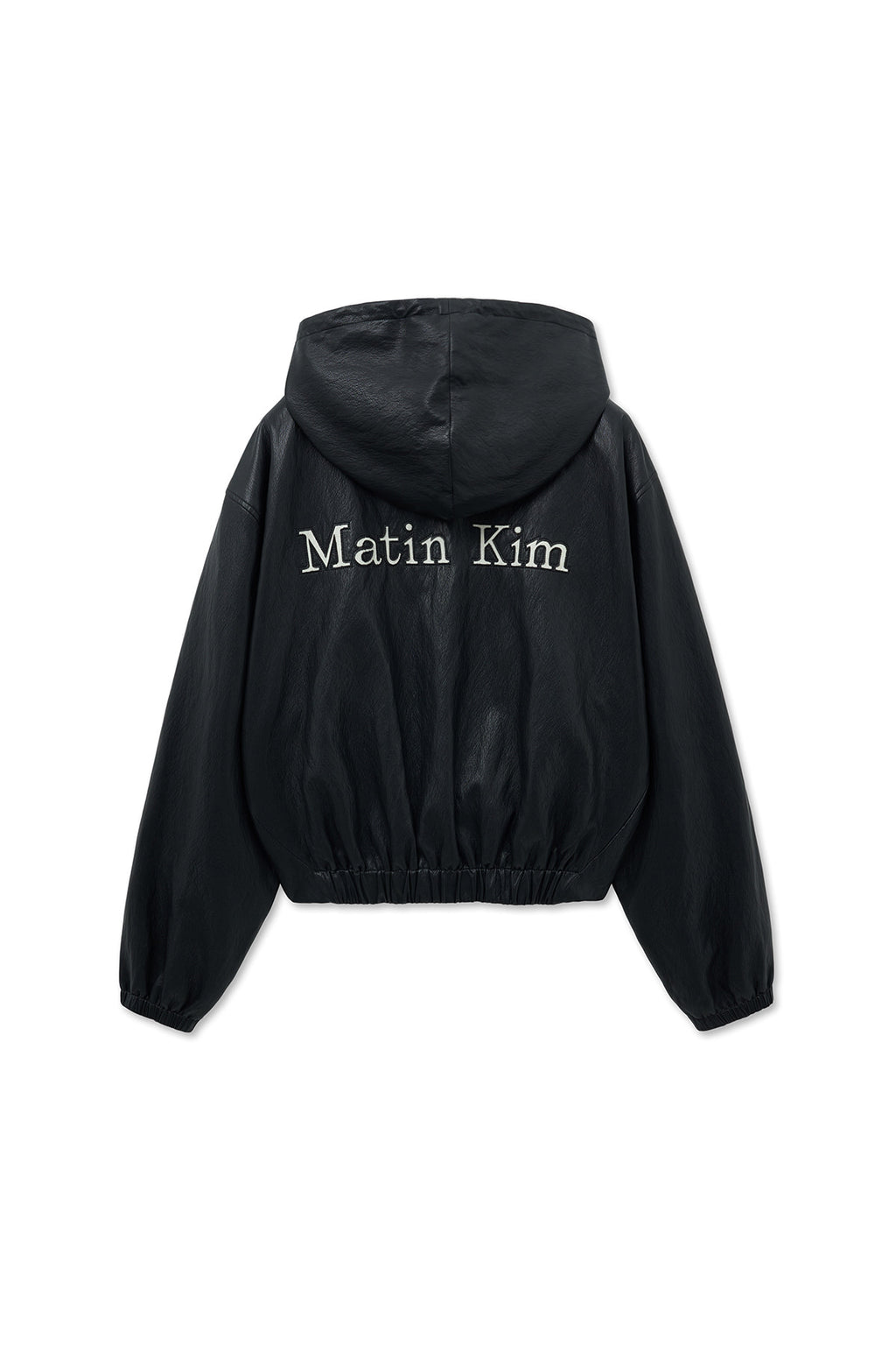 Matin Kim - Faux Leather Hoody Crop Jumper (Black) product image 3 | TRAB K-Fashion Australia