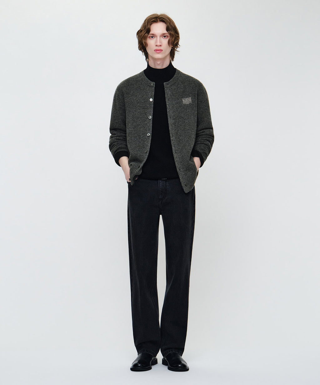 Marithe & Francois Girbaud - Premium Small Classic Logo Wool Round Neck Cardigan (Charcoal) product image 4 | TRAB K-Fashion Australia