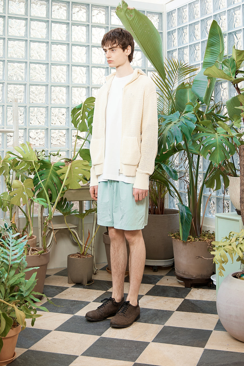 Matin Kim - Two Tone Mesh Knit Hoody Zip Up (Ivory) product image 13 | TRAB K-Fashion Australia