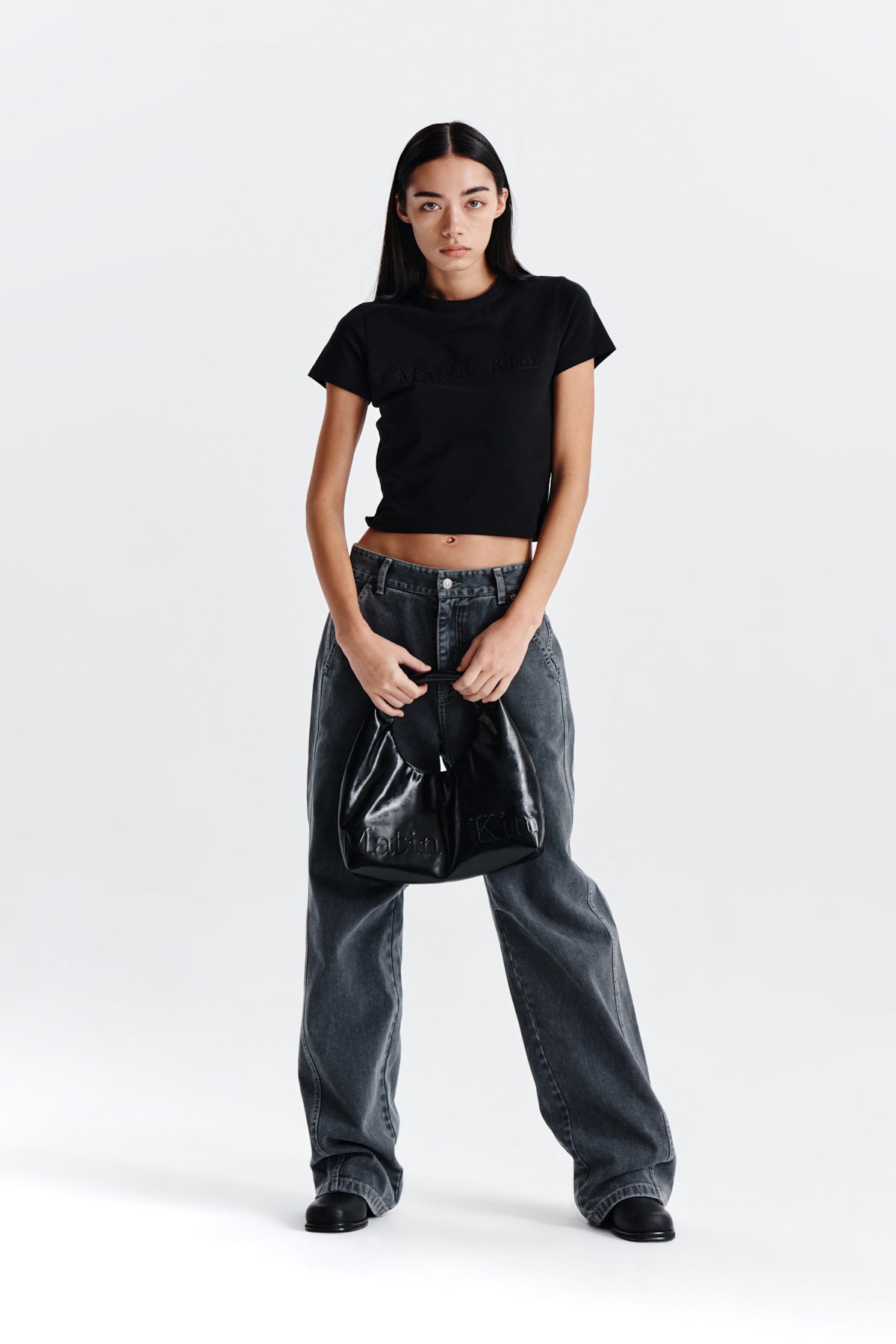 Matin Kim - Matin Reverse Patch Logo Crop Top (Black) product image 9 | TRAB K-Fashion Australia