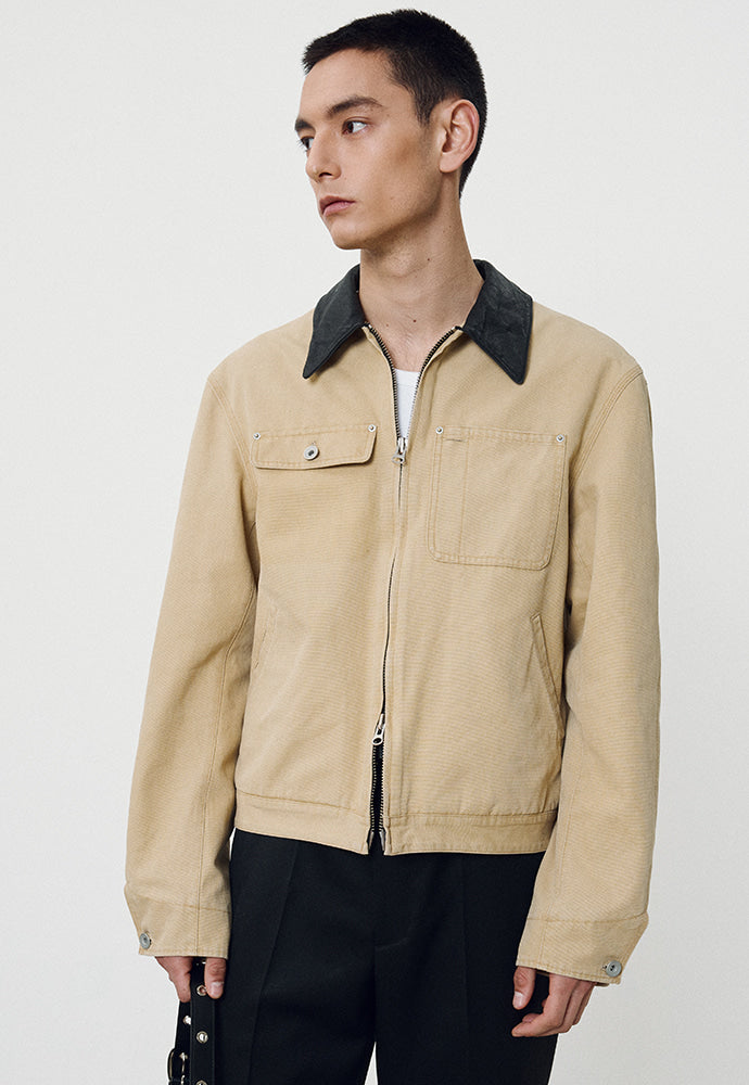 Tonywack - Leather Collar Garment-Washed Rivet Work Jacket (Faded Beige) product image 4 | TRAB K-Fashion Australia