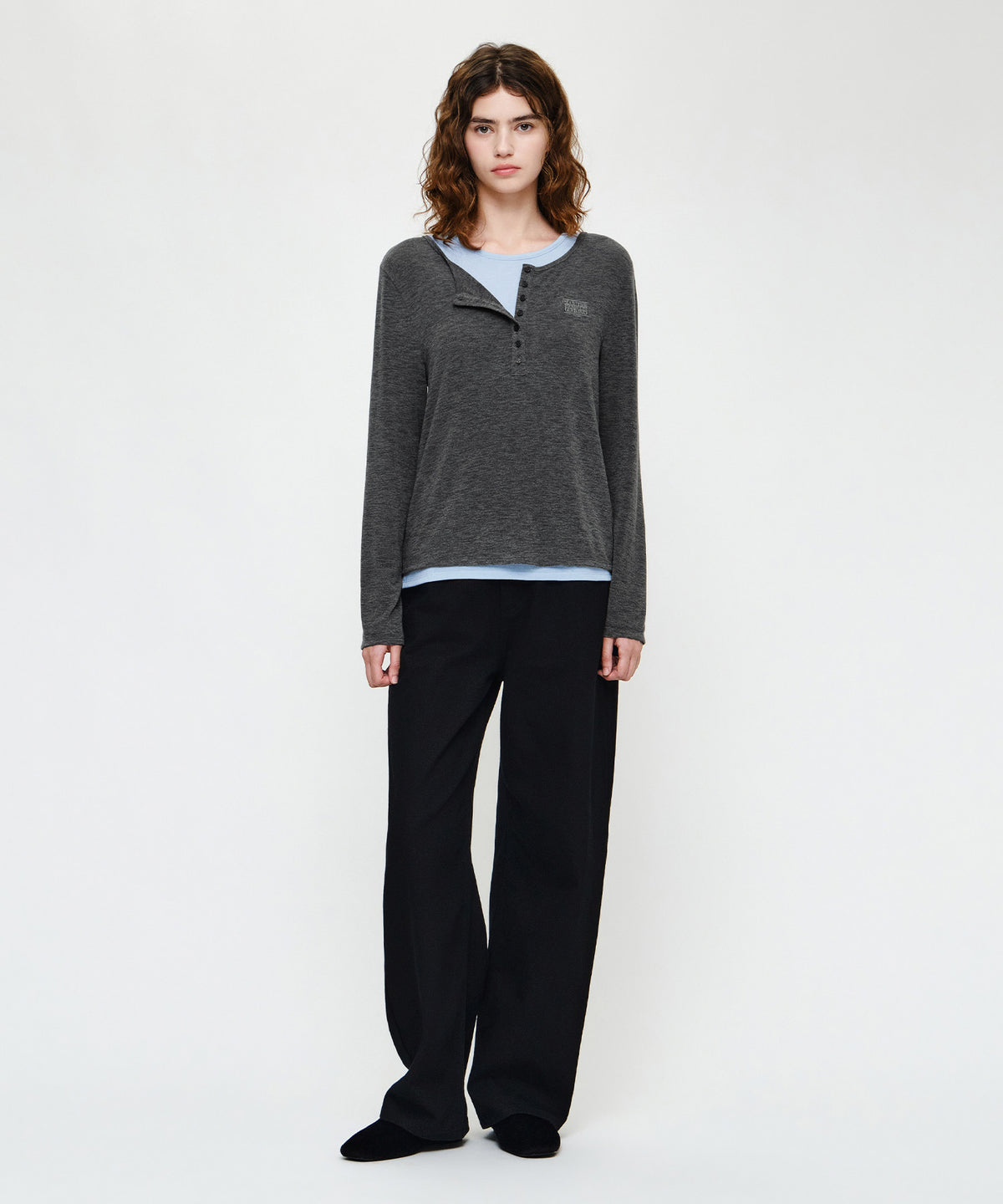 Marithe & Francois Girbaud - Henley Neck Layered Long Sleeve Tee (Charcoal) product image 5 | TRAB K-Fashion Australia