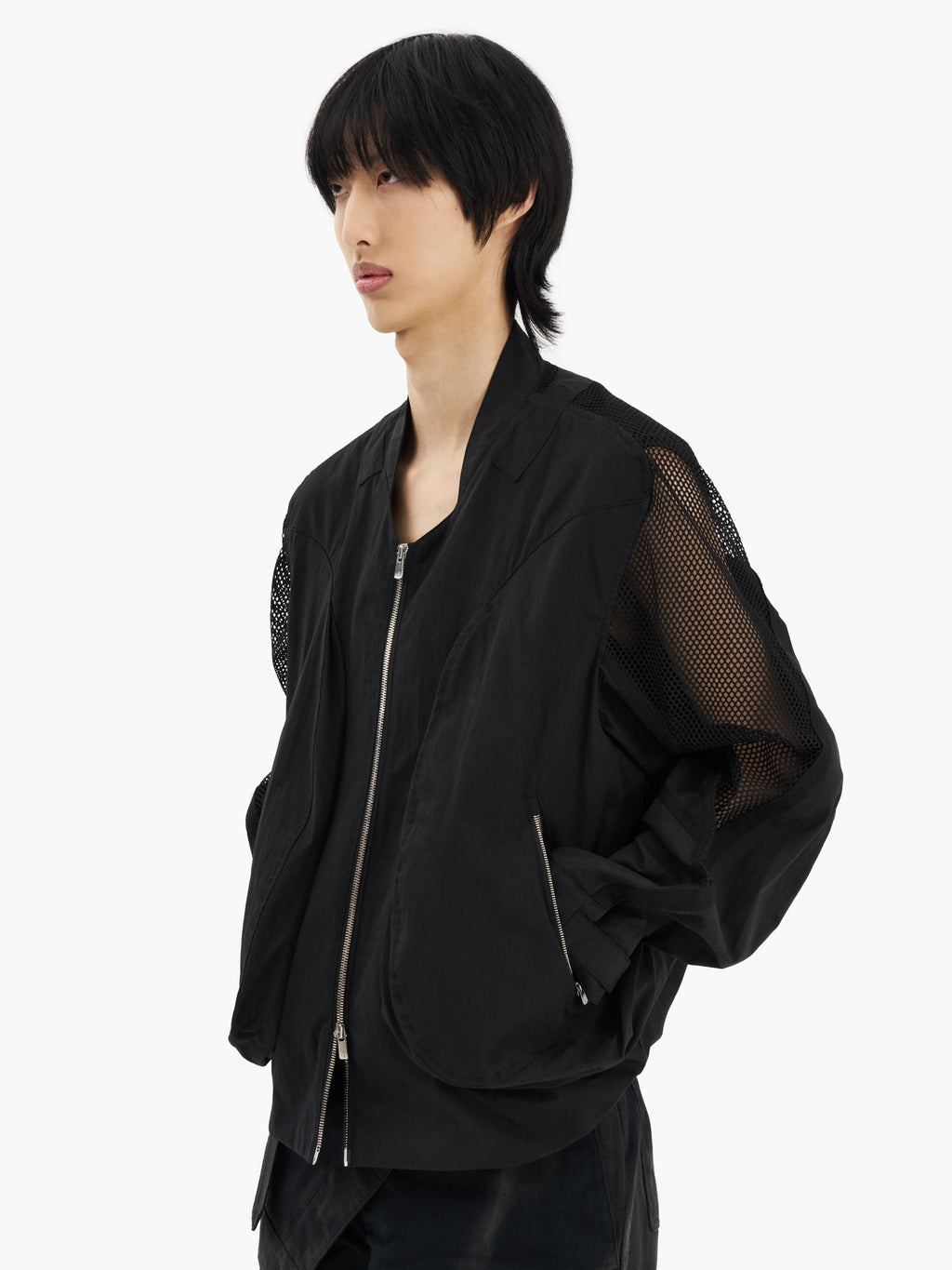 Jiyong Kim - Draped Pocket Mesh Sleeve Jacket (Black) product image 3 | TRAB K-Fashion Australia