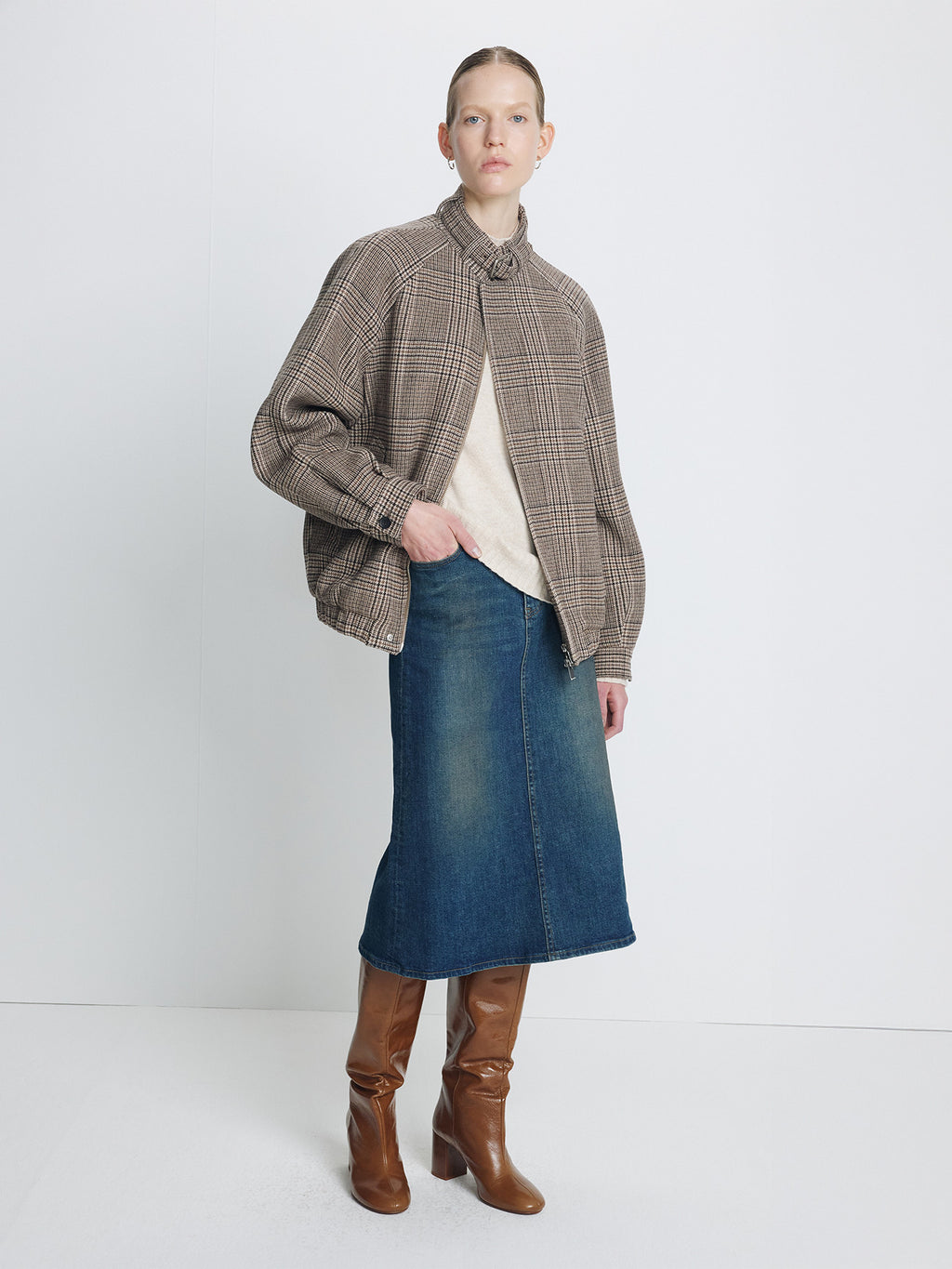Tonywack - Checked Wool Flannel Belted Stand Collar Bomber (Glen Check) product image 3 | TRAB K-Fashion Australia