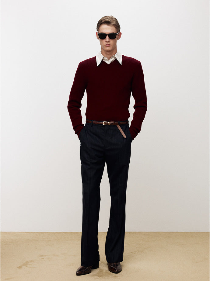 Tonywack - Super Fine Wool Ribbed V-Neck Sweater (Maroon) product image 2 | TRAB K-Fashion Australia