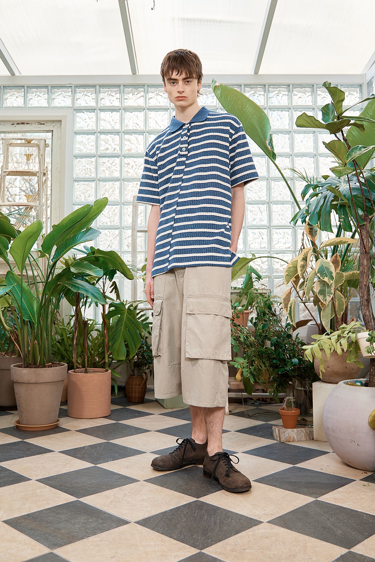 Matin Kim - Cut Line Stripe Pique Top (Smoke Blue) product image 11 | TRAB K-Fashion Australia