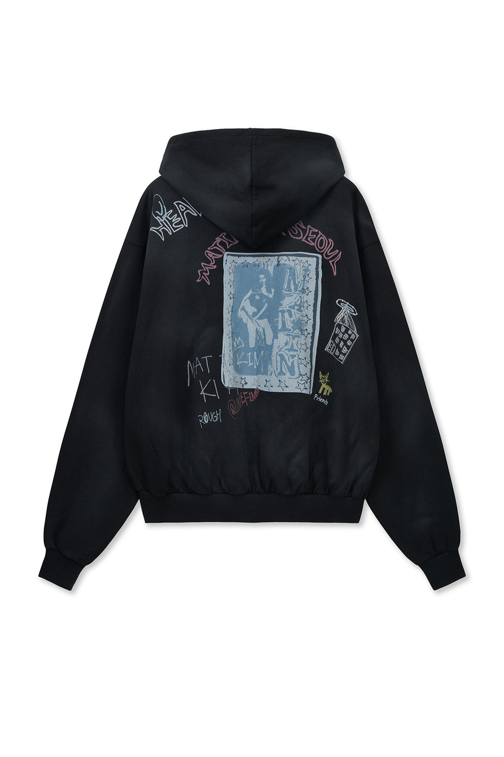 Matin Kim - Vintage Washed Graffiti Hoody Zip Up (Black) product image 2 | TRAB K-Fashion Australia