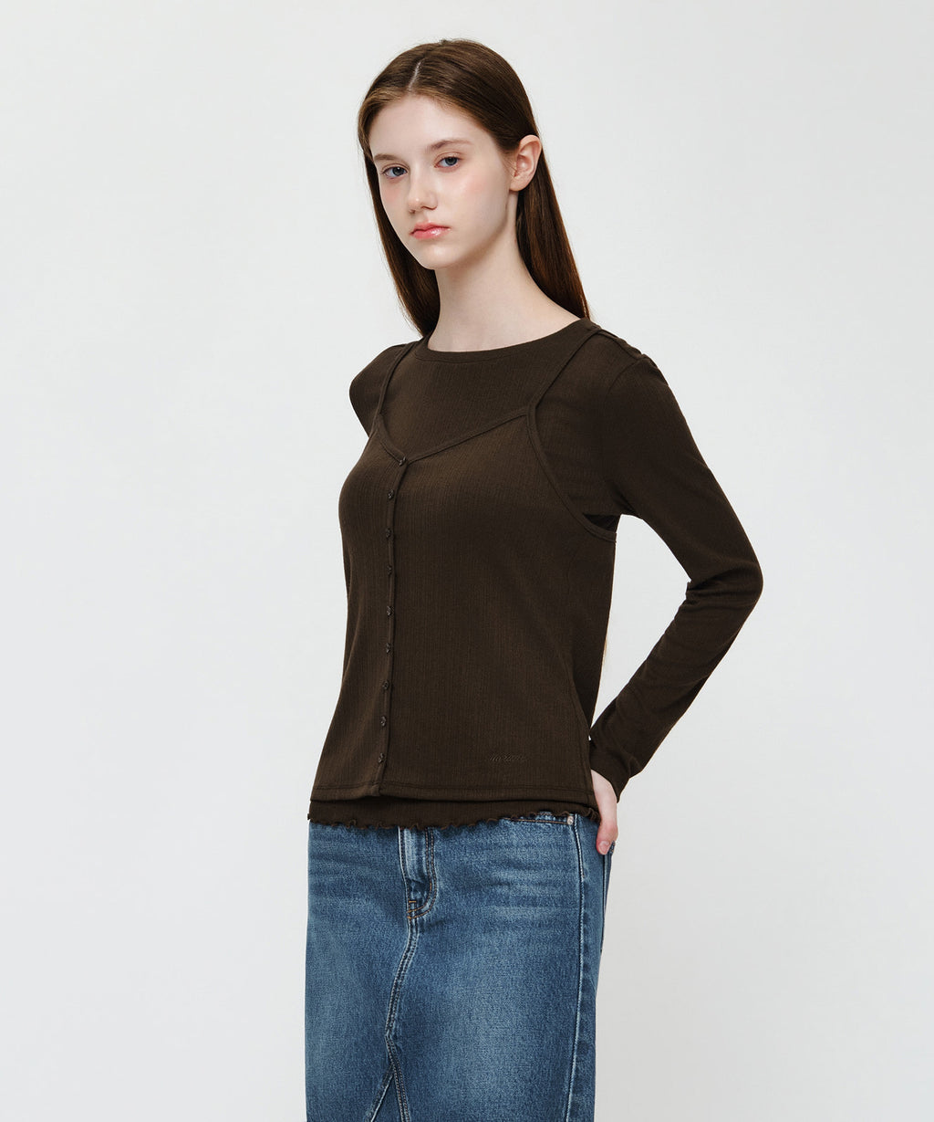 Marithe & Francois Girbaud - Sleeveless Layered Long Sleeve Tee (Brown) product image 3 | TRAB K-Fashion Australia
